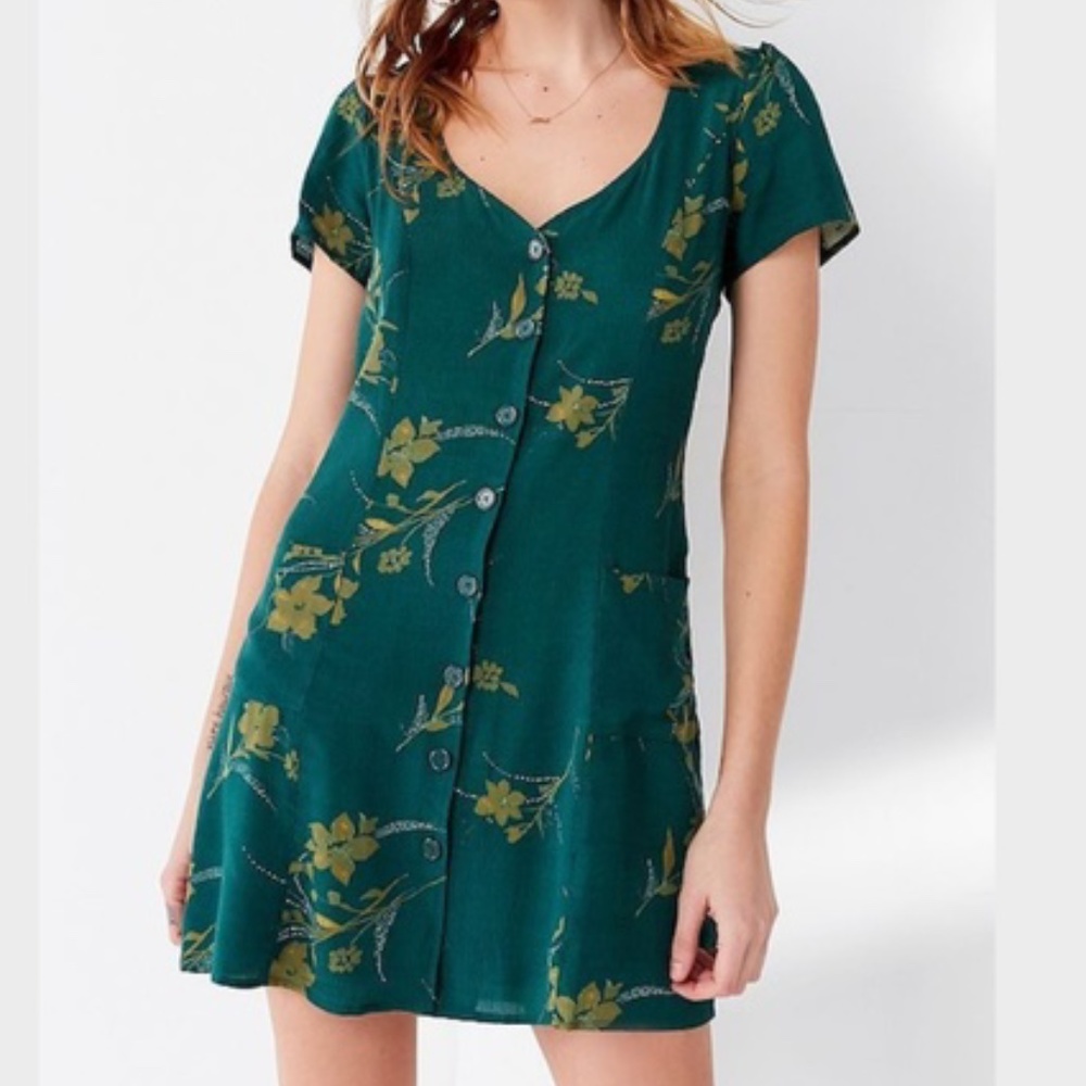 UO Green "Lola" button-down mini dress